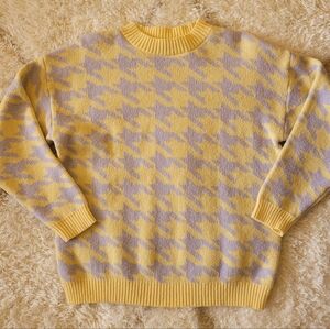 Fate Yellow Lavender Houndstooth Knit Sweater|Cozy Retro Preppy Pullover